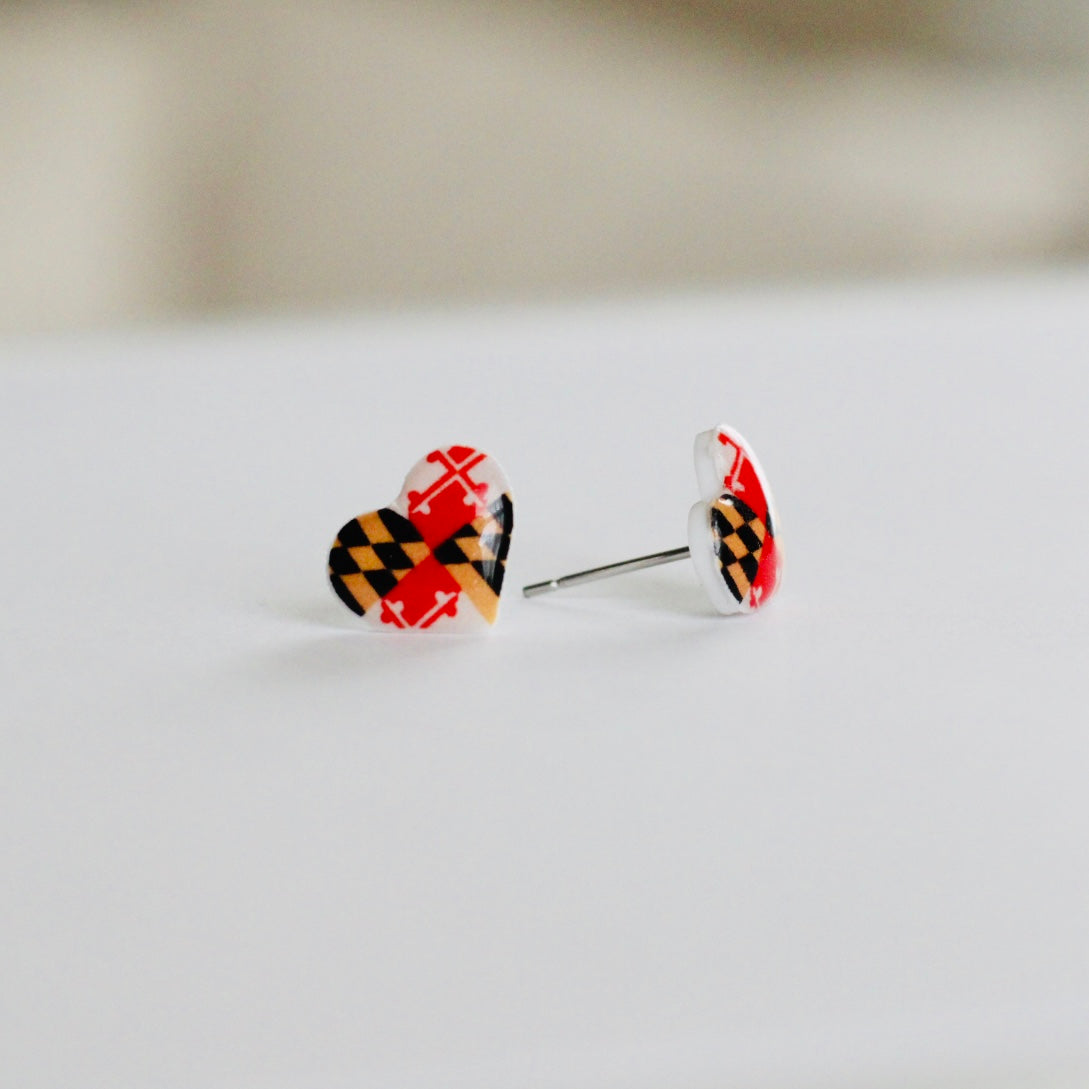 Maryland State Flag Heart Stud Earrings