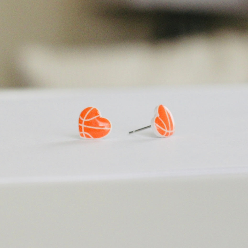 Basketball Heart Stud Earrings